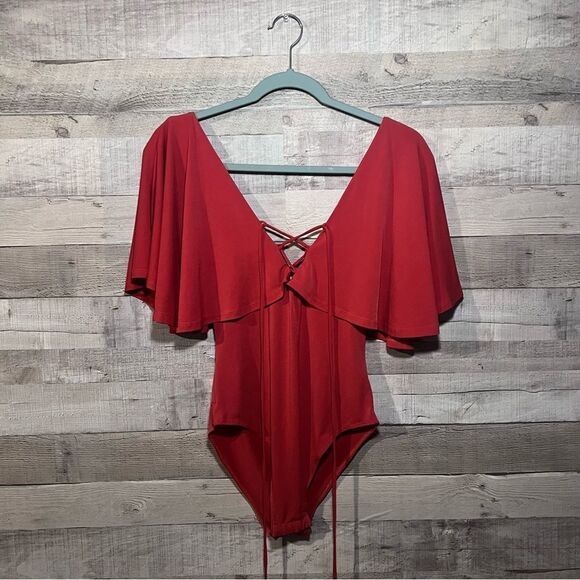 Lulus Rust Orange Lace Up Cape Backless Bodysuit - Picture 6 of 11